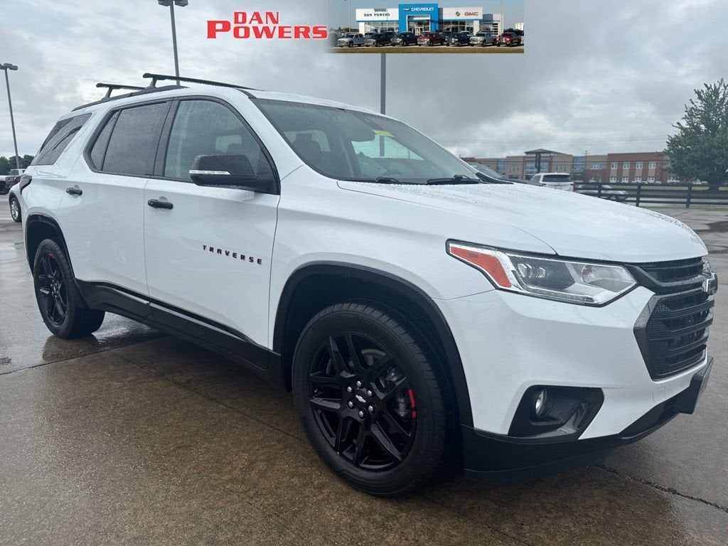 2021 Chevrolet Traverse Premier in Summit White — front three-quarter view