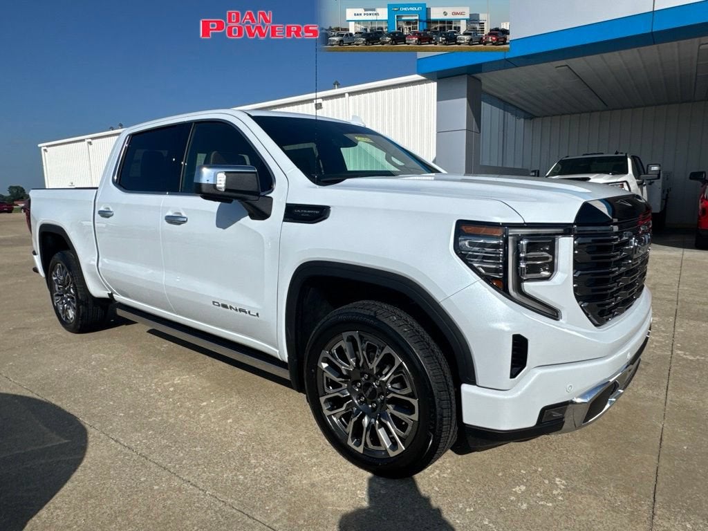 2026 GMC Sierra 1500 Denali Ultimate in Glacier White Tricoat — front three-quarter view